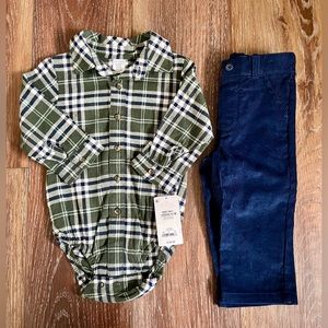 Carter’s Baby Boy Flannel Bodysuit & Corduroy Pull On Pant Size 12 Months